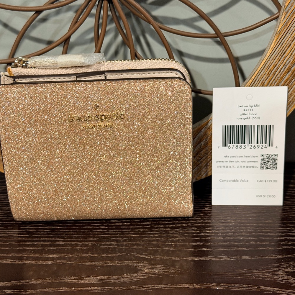 *NWT* Kate Spade ♠️ Rose Gold Glitter Joeley Bifold Zip Wallet
